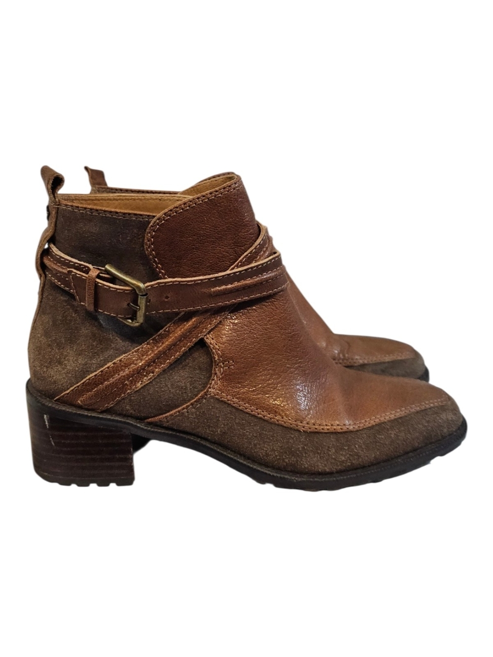 Nina Originals Tiberia  7.5 Brown Leather & Suede Ankle Boot with Buckle